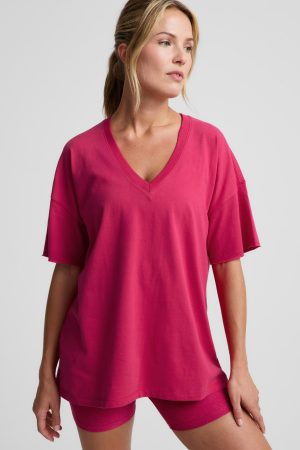 SoftKnit Better Than Ever Oversized V-Neck Cotton Tee